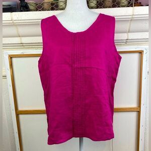 Josephine Chaus Linen sleeveless blouse w/center pleat tucks & side vents